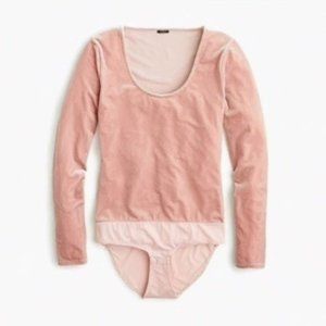J.Crew Blush Pink Velvet Stretch Crewneck Bodysuit Size Small
